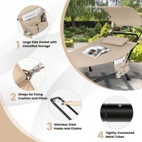 Tangkula Chaise Lounge Bed w/ Detachable Sunshade Canopy Hammock w/ Rustproof Metal Stand image {2}