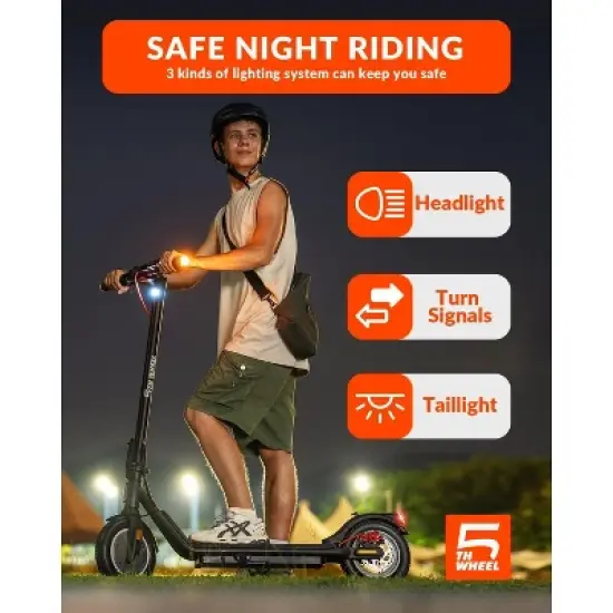 5TH WHEEL V20PRO Electric Scooter - 600W Peak, 18 mph, 12 Mile Range, 265 lbs Capacity, 10" Solid Tires, with Turn Signals image {5}