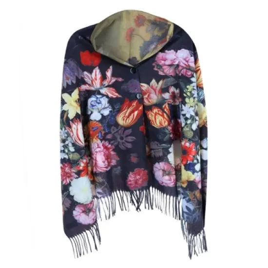 The Magic Scarf Company Women's Reversible Sueded Floral Art Print Button Shawl image {2}