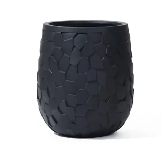 LuxenHome Round Black Geometric Planter &ndash; Indoor/Outdoor MgO Pot with Drainage Plug image {9}