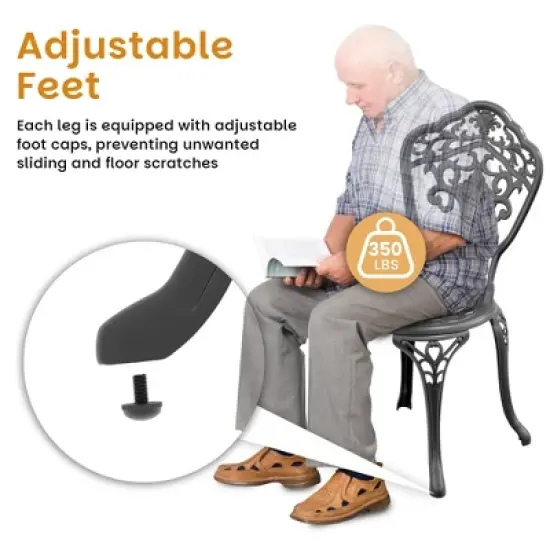 3-Piece Patio Set: Round Table & 2 Chairs - Cast Aluminum, All-Weather & Adjustable Legs for Balcony/Backyard image {5}