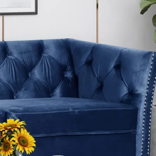 Chatwin Contemporary Tufted Velvet Sofa Dark Blue - Christopher Knight Home image {2}