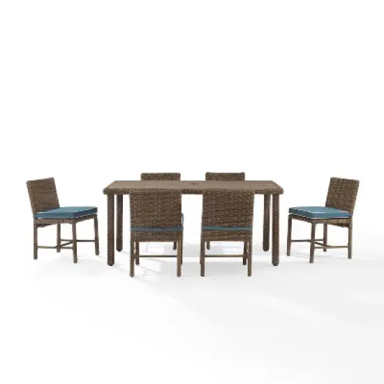 7pc Bradenton Outdoor Steel Dining Set Navy/Weathered Brown - Crosley: With Removable Cushion Covers, UV-Resistant image {5}