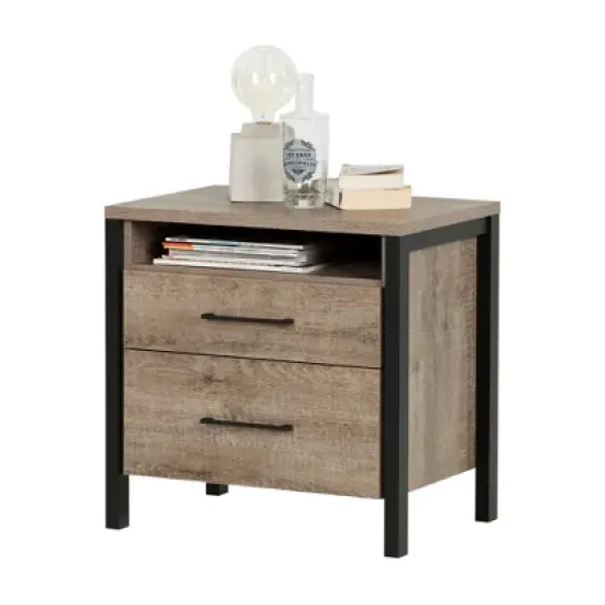 Munich 2 - Drawer Nightstand - Weathered Oak and Matte Black - South Shore image {6}