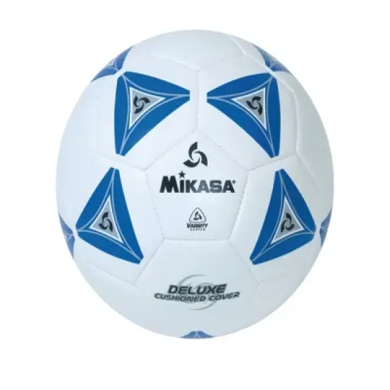 Mikasa Size 4 Deluxe Cushioned Soccer Ball, Ages 8 to 12, 25 Inch Diameter, White/Blue image {1}