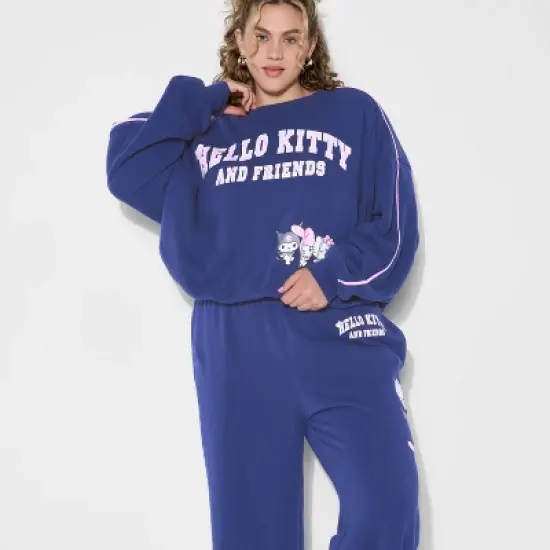 Women's Hello Kitty & Friends Bubble Hem Graphic Sweatshirt - Navy Blue image {4}