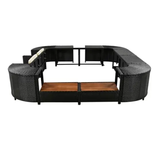 Outdoor Patio Rattan Spa Surround Frame Sofa Set with Storage Spaces and Wooden Bench image {10}