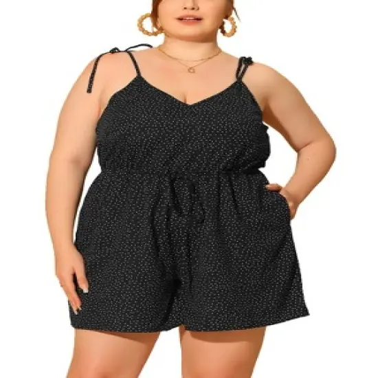 Agnes Orinda Women's Plus Size Polka Dots Drawstring Sleeveless Jumpsuit Dressy Shortalls image {5}