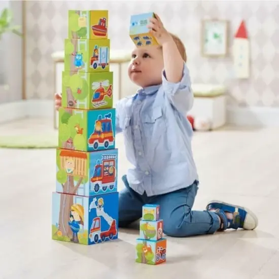 HABA Fire Brigade Sturdy Cardboard Nesting & Stacking Cubes image {6}