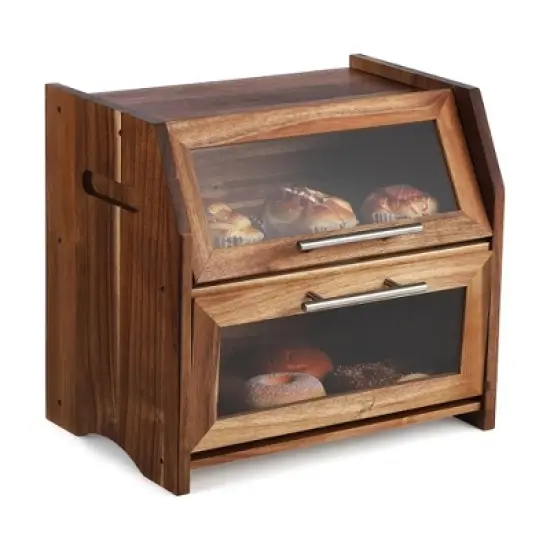 Countertop Bread Box Double Layer Wooden Corner Bread Storage Container image {8}