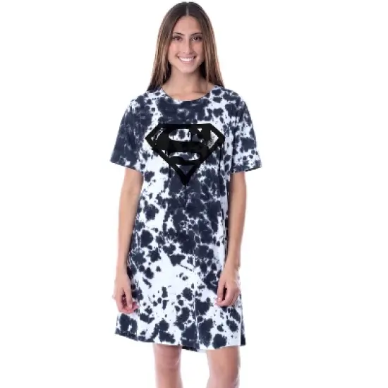 DC Comics Womens' Superman Tie-Dye Logo Nightgown Sleep Pajama Shirt Multicolored image {3}