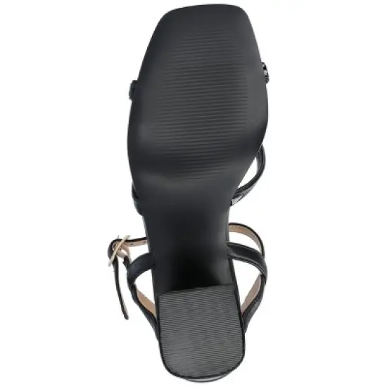 Journee Collection Womens Issmia Two Tone Covered Block Heel Multi Strap Sandals image {4}