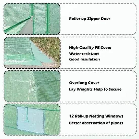 Aoodor  Large Walk-in Green House with Zippered Screen Doors image {8}