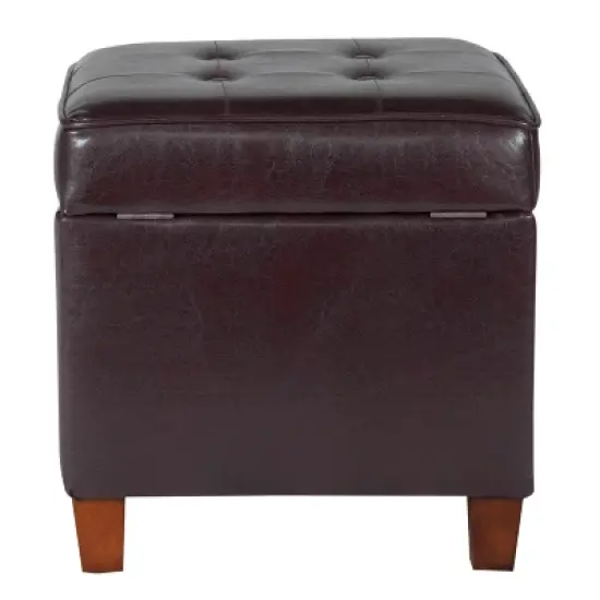 Square Tufted Faux Leather Storage Ottoman - HomePop image {2}