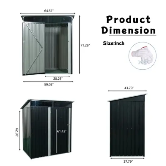 MOEPISY 5ft x 3ft Outdoor Metal Storage Shed Transparent Plate Black image {8}
