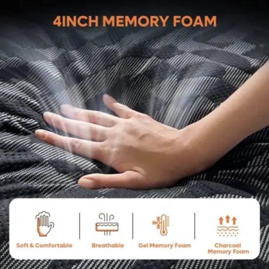 Bestier 12 inch King Size Pillow Top Mattress, Organic Wool Gel Memory Foam Mattress in a Box, Black, Made in US image {4}