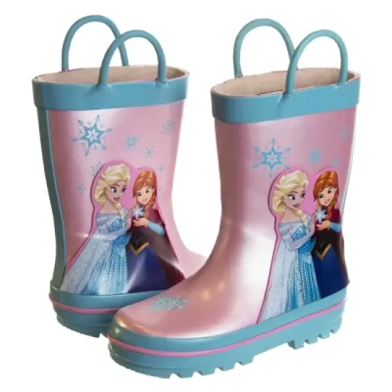 Frozen Elsa Anna Princess Rubber Rainboots - Waterproof Lightweight Easy On with Easy Pull Handles - Pink / Blue (7-1 Toddler / Little Kid / Big Kid) image {4}