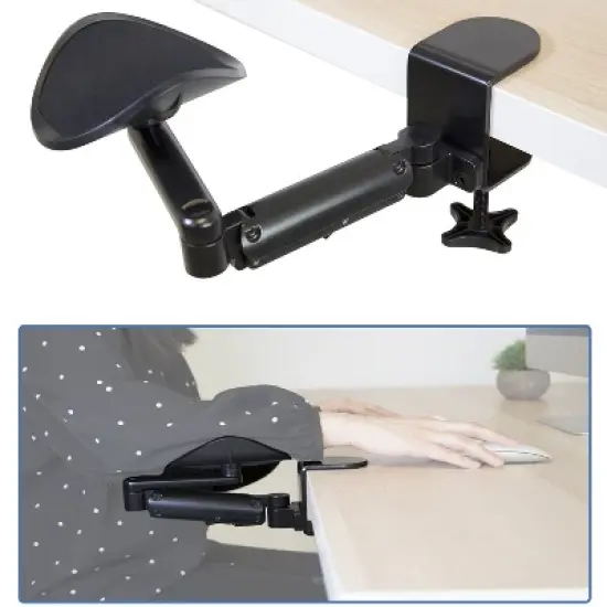 Mount-It! Height Adjustable Arm Rest for Desk | Ergonomic Computer Desk Arm | Full Motion Elbow Support w/ Clamp-On Base | Steel Construction | Black image {1}