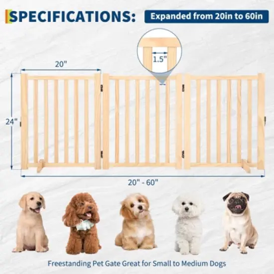 Wooden Freestanding Dog Gate, Folding Wooden Gates for Dogs Indoor for Doorways Stairs , Panel Dog Gate with No-Slip Mat image {6}