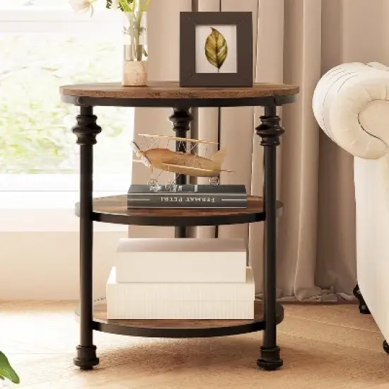 Whizmax End Table 3-Tier Round Side Table Living Room Accent Table with Storage Shelf, Wood Bed Side Table/Night Stand for Bedroom, Small Spaces image {9}