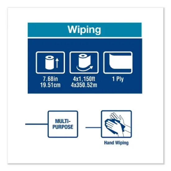 Tork Basic Paper Wiper Roll Towel, 1-Ply, 7.68" x 1,150 ft, White, 4 Rolls/Carton image {3}