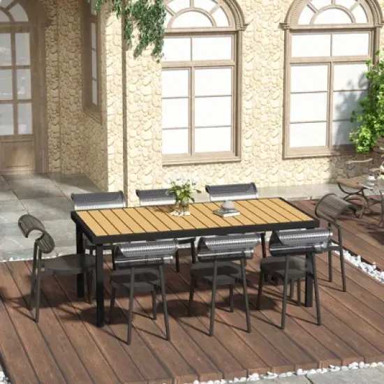 Gulches 75" x 35" Outdoor Dining Table for 8, Rectangular Aluminum Frame Garden Table with All-Weather Faux Wood Top, Natural image {1}
