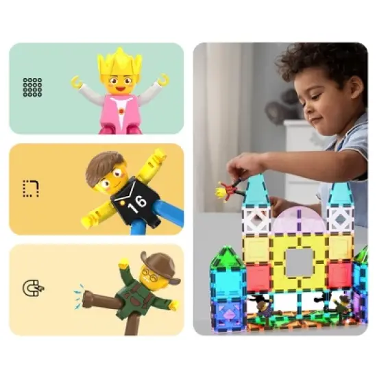 PICASSO-TILES Family Character Magnetic Tile for Kids, 4PCS Construction STEM Building Blocks Educational Toy image {5}
