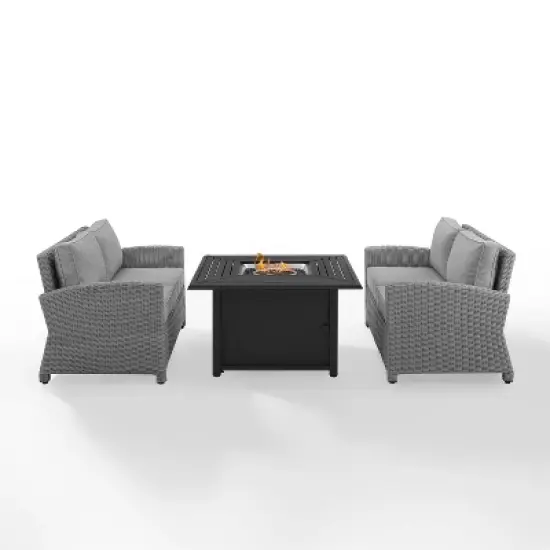 Bradenton 3pc Wicker Loveseat Set with Fire Table - Gray - Crosley image {2}