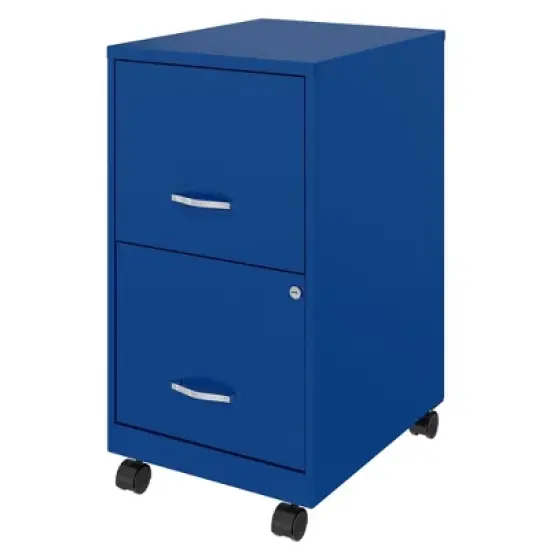 Space Solutions 18 Inch Wide Metal Mobile Organizer File Cabinet for Office Supplies and Hanging File Folders with 2 File Drawers, Blue image {2}