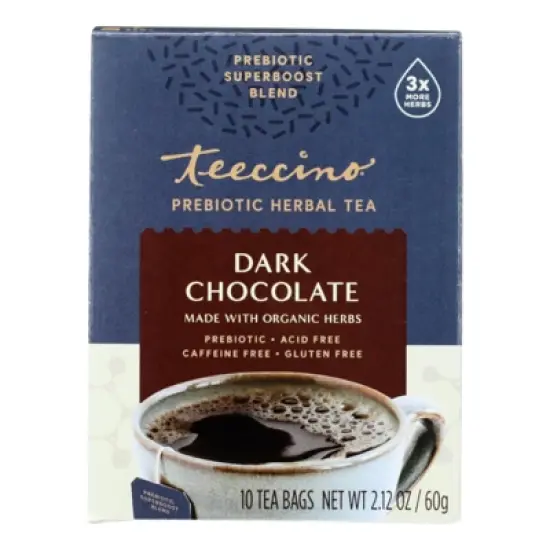 Teeccino Dark Chocolate Prebiotic Tea - Case of 6 Boxes/10 Tea Bags image {1}