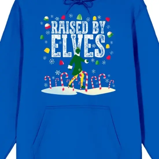 Elf Raised By Elves Long Sleeve Royal Blue Men's Hooded Sweatshirt image {1}