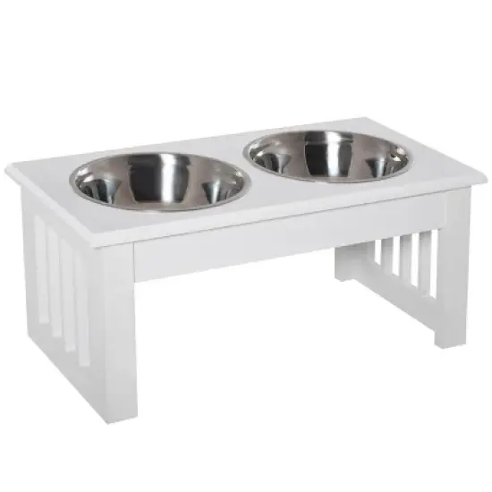 INFURNIC Pet Bowl Elevated Dog Feeding Station with Stainless Steel Bowls Non Slip Modern Wooden Frame, White, 17.25"*9.5"*6" image {5}