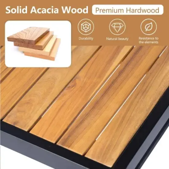 4 PCS Outdoor Sofa Set, Industrial Style Sofa Set with Table, Acacia Wood Sofa with Metal Frame and Polyester Cushion-Coolbibila image {6}