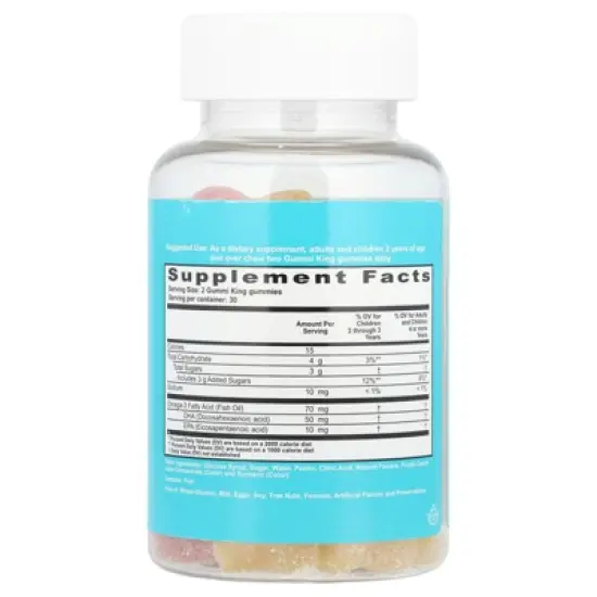 GummiKing Omega-3 DHA + EPA for Kids, Strawberry, Orange and Lemon, 60 Gummies (35 mg per Gummy) image {1}