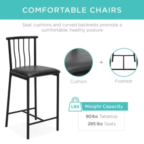 Best Choice Products 3-Piece Wooden Counter Height Dining Table Set for Kitchen, Dining Room w/ Storage image {5}