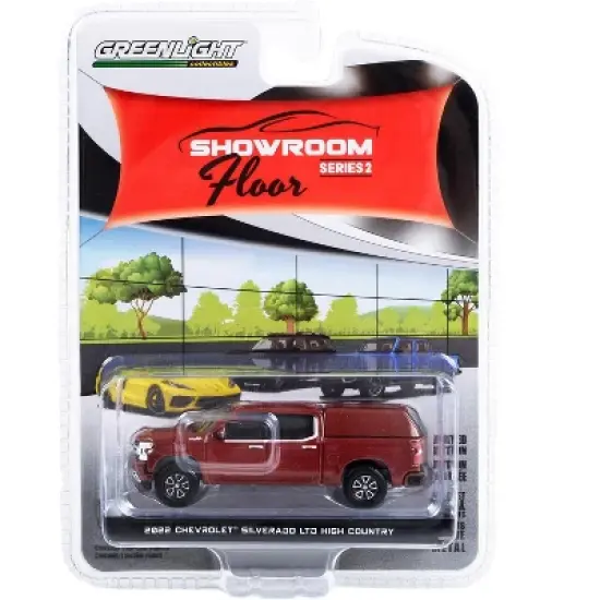 2022 Chevrolet Silverado LTD High Country Pickup Truck w/Camper Shell Cherry Red Metallic 1/64 Diecast Model Car by Greenlight image {2}