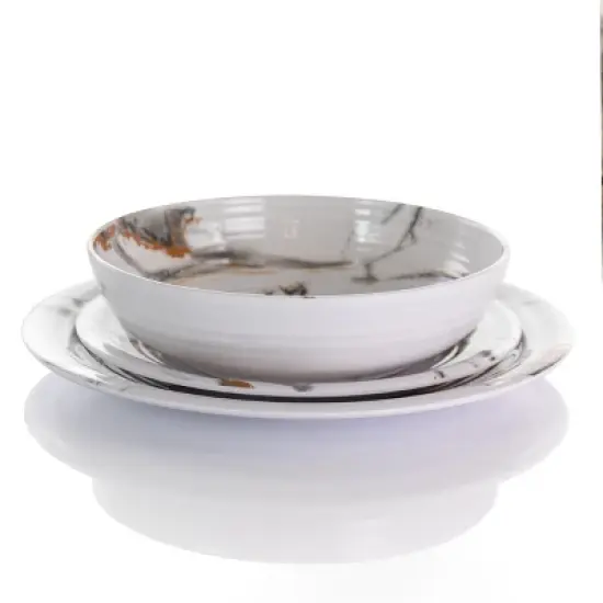 Elama Fine Sculpture 12 Piece Lightweight Melamine Dinnerware Set in White image {1}