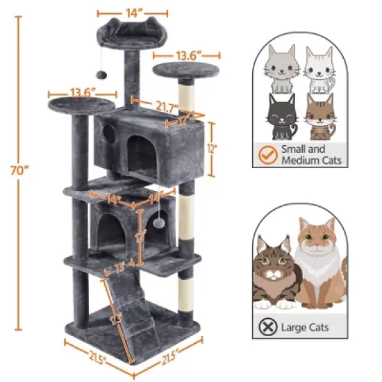Yaheetech 70"H Cat Tree with 2 Condos for Kittens Small Cats image {1}