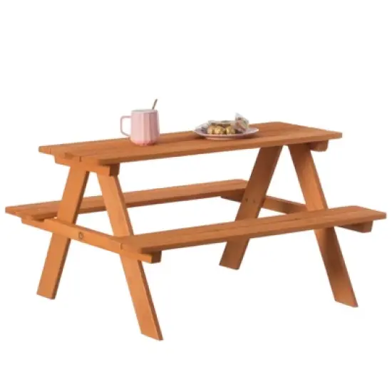 Gardenised Wooden Kids Outdoor Picnic Table for Garden and Backyard, Stained image {3}