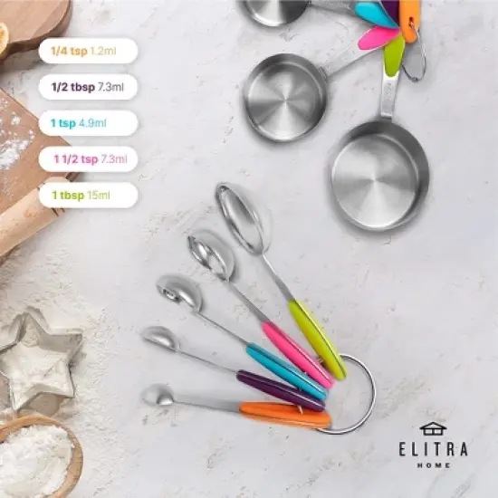 Elitra Home Complete Measuring Set, 13-Pack Stainless Steel Cups, Spoons, Plastic Measuring Pitchers with Spout - Engraved Measurements image {2}