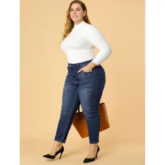 Agnes Orinda Women's Plus Size Denim Mid-Rise Stretch Washed Skinny Jeans image {2}