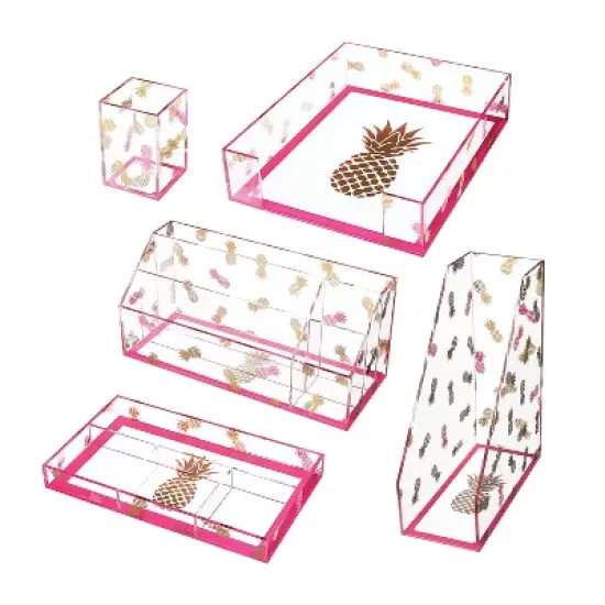 Deflect-O Deflecto Desklarity 5-Piece Desk Set Precisely Pineapple Pink/Metallic Gold (DEF-41695)  image {1}
