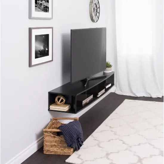 70" Wall Mounted TV Stand for TVs up to 75" Black - Prepac image {2}
