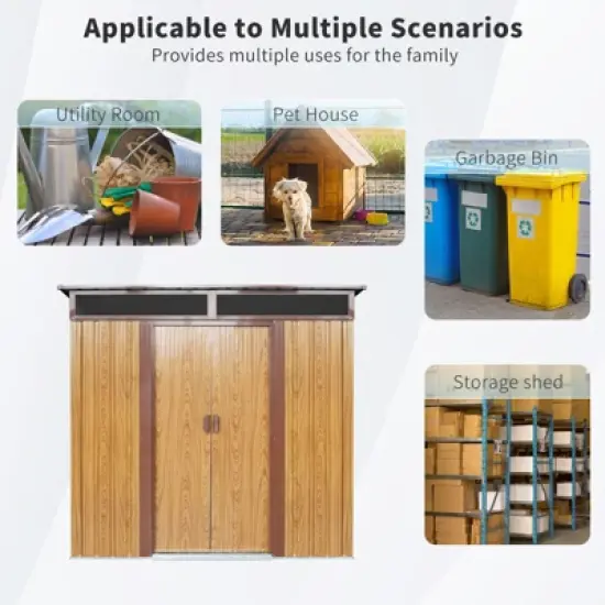 NicBex 5x6 Ft Outdoor Metal Storage Shed with Transparent Plate and Foundation for Backyard Garden,Patio,Coffee image {4}