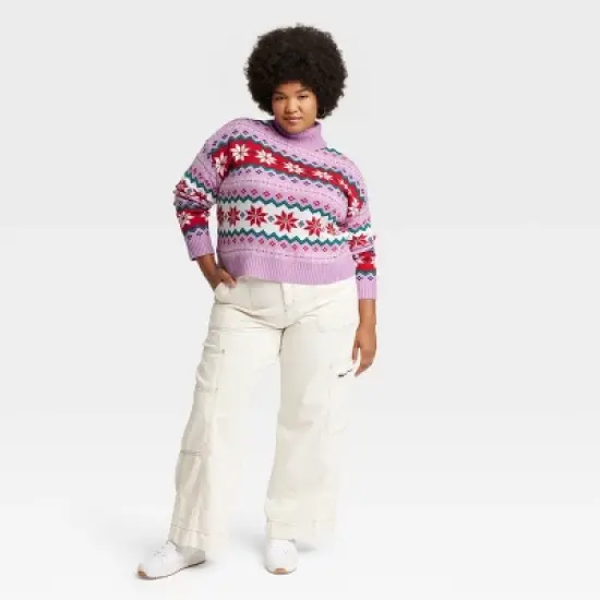 Women's Argyle Graphic Sweater - Purple image {2}