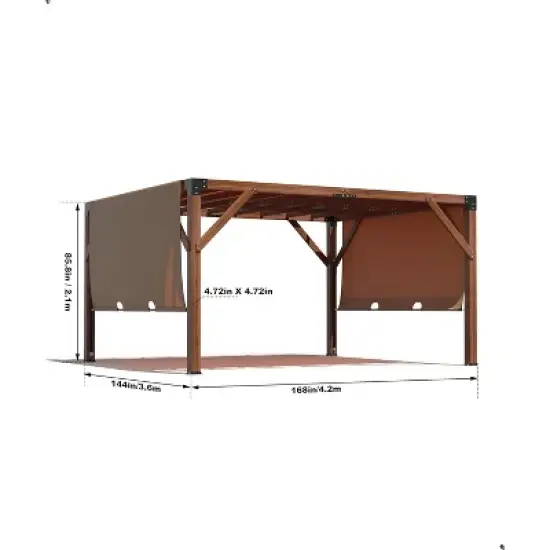 12x14 FT Wood Pergola with Retractable Shade Canopy, Wood Gazebo, Solid Structure, Durable Outdoor Pergola for Patio, Backyard, Deck, Garden image {7}