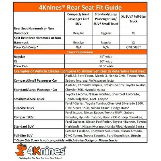 4Knines Dog Rear Seat Cover With Hammock Regular Black image {7}