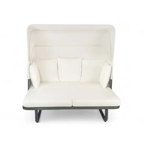 57" Outdoor Patio Rattan Daybed Sunbed with Retractable Canopy and Pillows image {8}