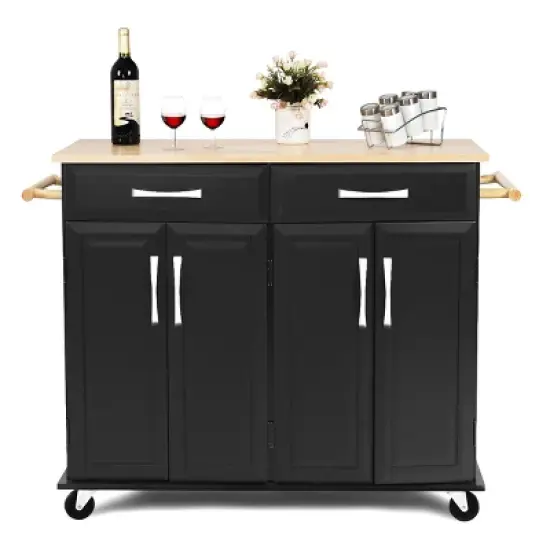 Costway Rolling Kitchen Trolley Island  Cart Wood Top Storage Cabinet Utility w/ Drawers image {6}