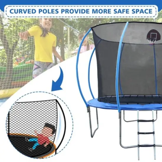 NAYSAYE Trampoline 10FT with Slide Basket Board and Safety Net for Outdoor Fun for Kids Backyard, Black and Blue, 50"*19.29"*14.57" image {3}